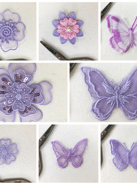 紫色蕾丝布贴装饰手工DIY破洞补丁时尚个性花贴刺绣布贴装饰百搭