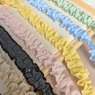 甜美格子蕾丝花边中间缩褶DIY 裙摆娃衣卡套发饰相册镶边辅料手工