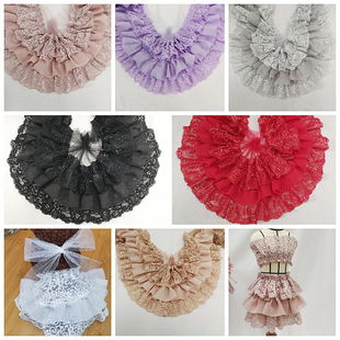 辅料三层蕾丝雪纺百褶皱裙摆衣口娃衣裙沙发床围 diy服装 lolita风