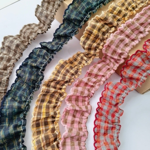 优质复古格子狗牙花边DIY大肠圈发夹 娃衣袖口 书桌抱枕 服装辅料