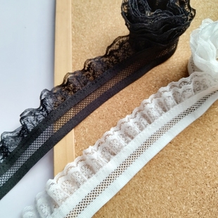 双层黑白松紧带镂空装饰丝带弹力蕾丝花边DIY 娃娃衣袖口衣领辅料