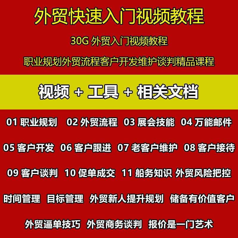 外贸入门视频教程 职业规划外贸流程客户开发维护谈判精品课程 商务/设计服务 设计素材/源文件 原图主图