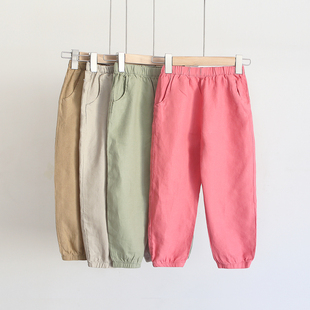 灯笼裤防蚊2020新款透气纯法国亚麻不含棉透气夏季薄儿童长裤凉快