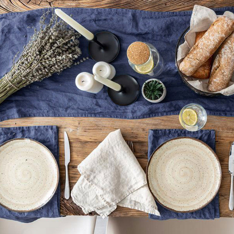 中式禅意自然褶皱桌旗定制桌垫