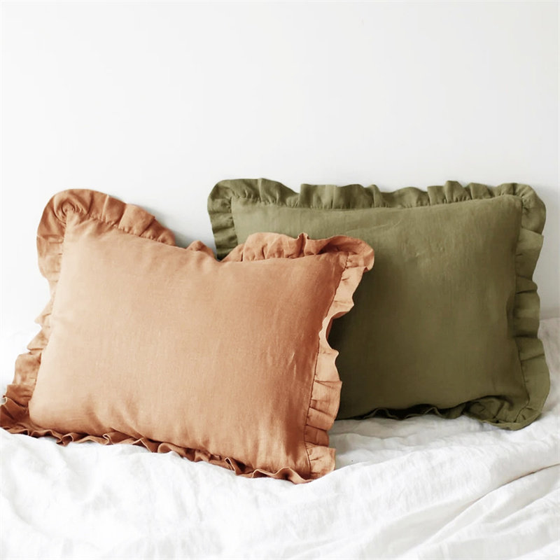 夏季天然亚麻女生花边枕套透气抑菌枕头套纯色48*74单支装不含芯