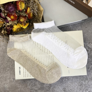 出口剩余亚麻袜子女丝袜拼接抗菌吸汗透气女士短袜夏季薄款短筒袜