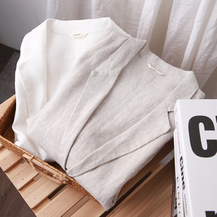 原麻色西装外套女宽松休闲百搭韩版薄款亚麻小西服纯色OL通勤上衣