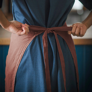 进口亚麻围裙家用厨房时尚 日系定制logo工作服印字北欧风 布艺欧式