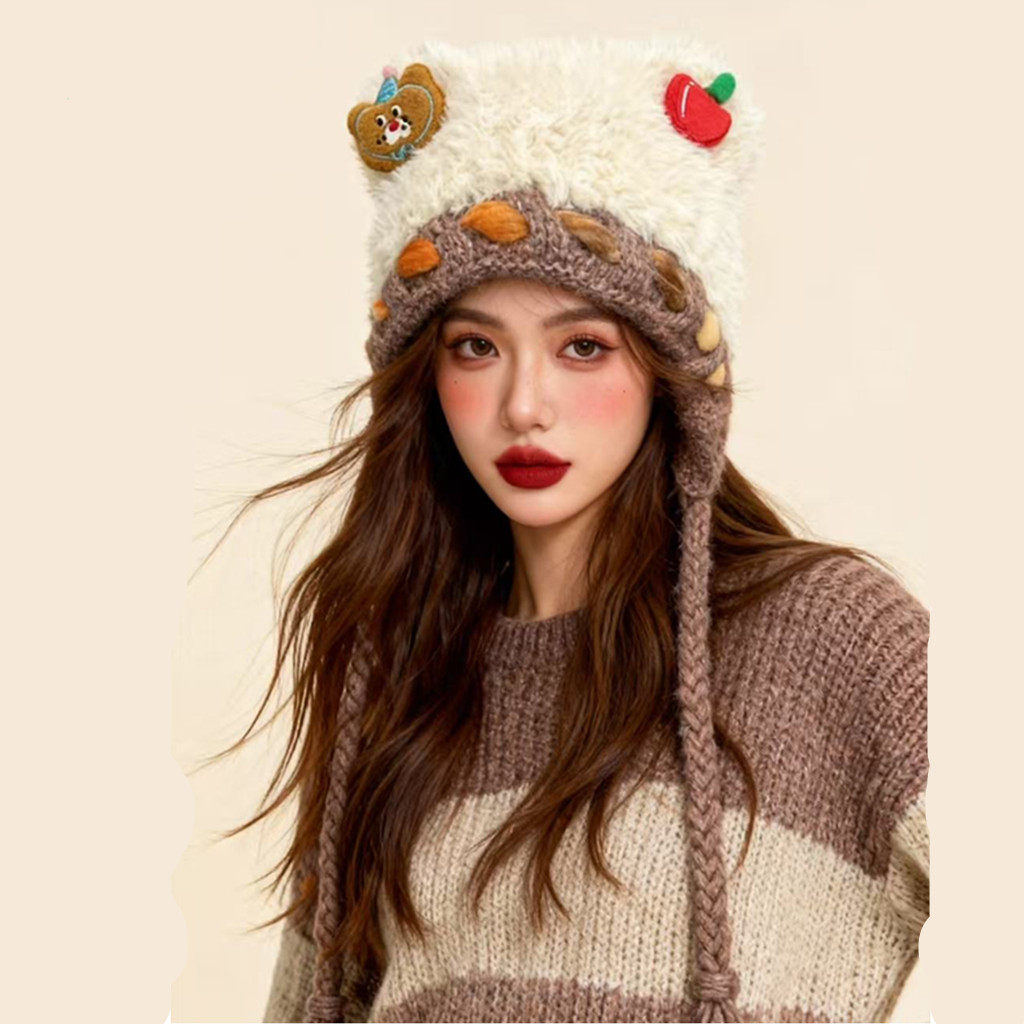 苹果小熊可爱毛绒帽女冬季2025新款加绒加厚保暖针织护耳雷锋帽子,服饰配件/皮带/帽子/围巾,帽子,淘宝优惠券,粉丝福利购,淘宝优惠卷