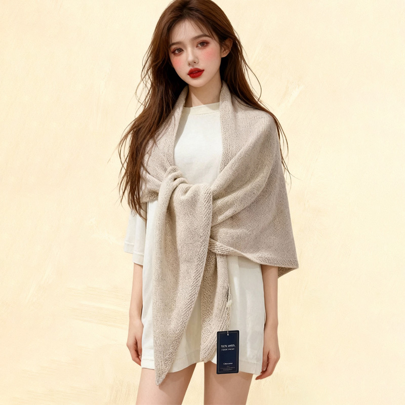 气质百搭100%羊毛纯色针织三角围巾秋冬外搭保暖护颈围脖百搭披肩