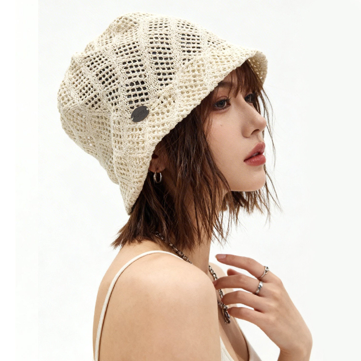 日系纯色复古镂空冷帽女夏薄款堆堆帽透气显脸小包头帽子2026新款