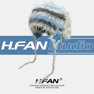 边伯贤同款帽子毛绒狗狗针织帽女秋冬驳岸护耳毛线帽可爱系带冷帽