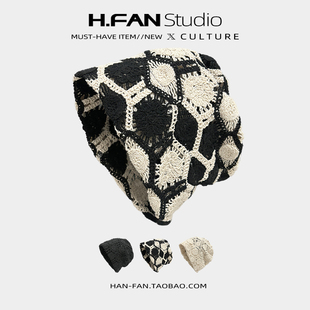 日系甜美手工针织包头帽子女春夏2025新款缕空针织复古文艺堆堆帽