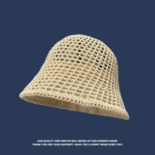 帽子女夏季缕空编织渔夫帽遮阳透气盆帽日系百搭出游太阳帽显脸小