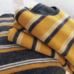 软绵绵磨毛加厚毛绒条纹中长款打底衫女秋冬休闲宽松垂感长袖T恤