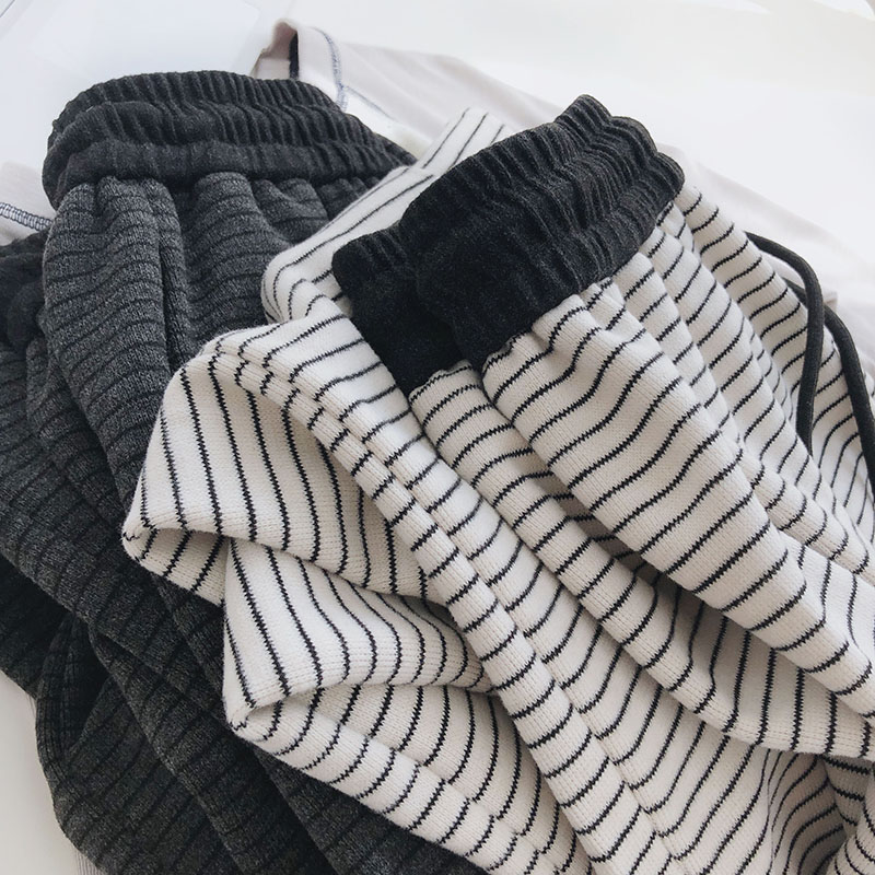 条纹直筒阔腿裤女春秋软绵拖地裤