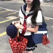 日系学院风水手服女原创正版水玉绀色夏服收腰短袖上衣jk制服套装