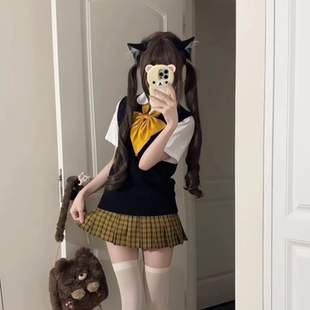 日系校供感格裙學院風高腰向日葵百褶裙女春季 jk制服套裝 原創正版