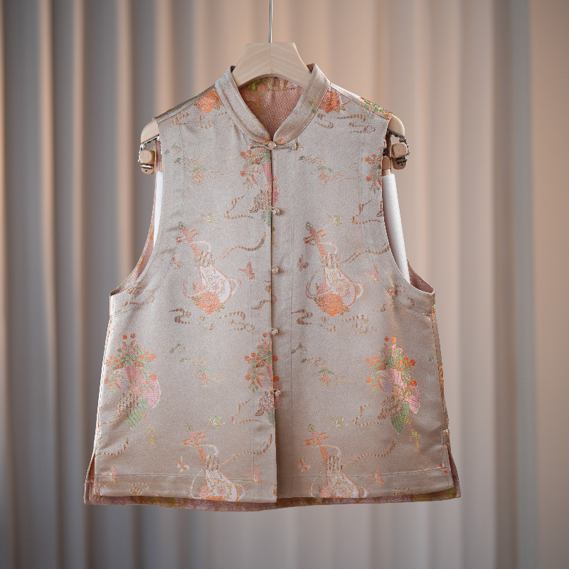 云栖-QS250094新中式宋锦桑蚕丝国风复古时尚提花国风气质马甲女