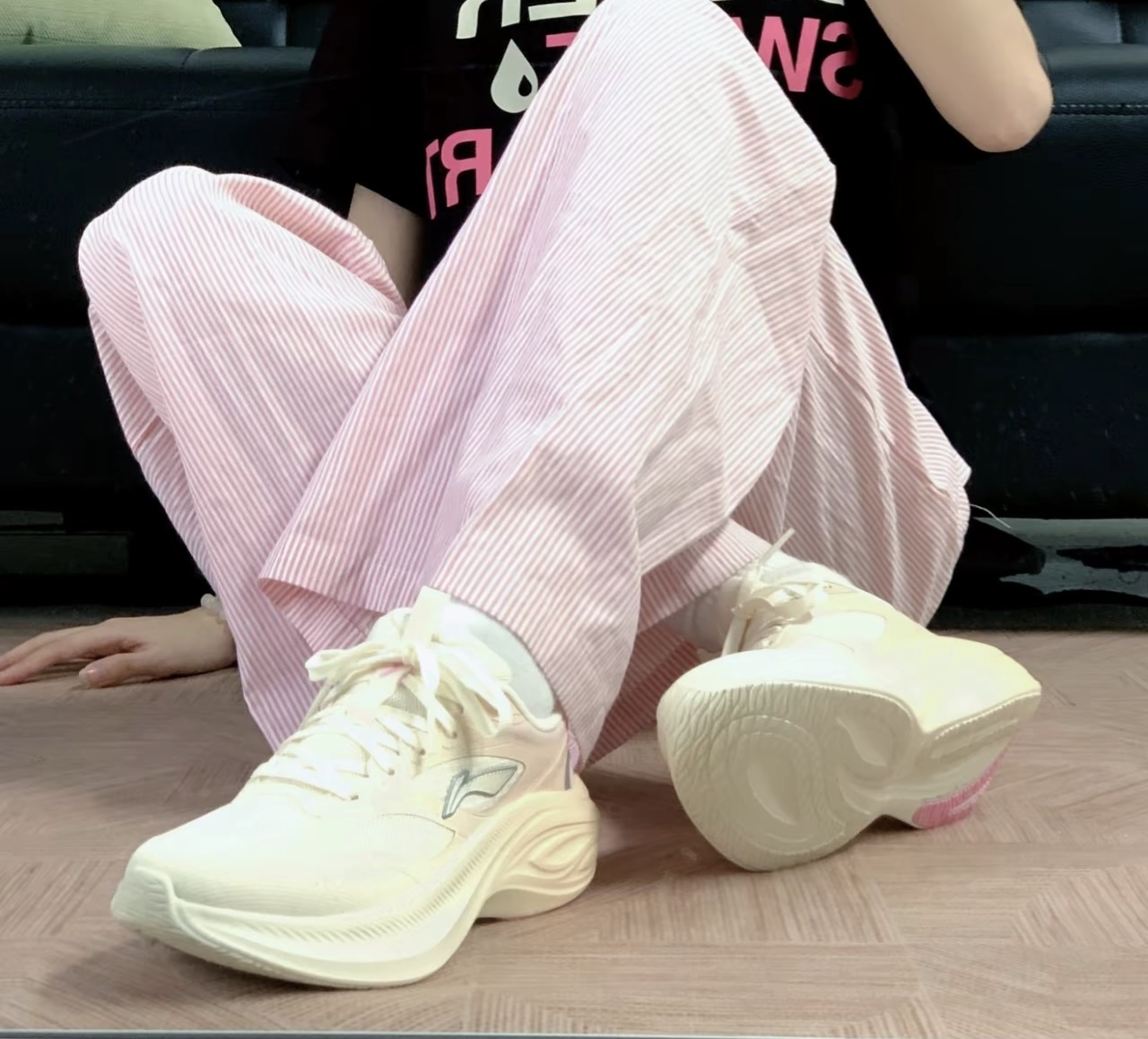 李宁凌波v2跑步鞋女轻便透气厚底增高减震软底休闲百搭慢跑运动鞋