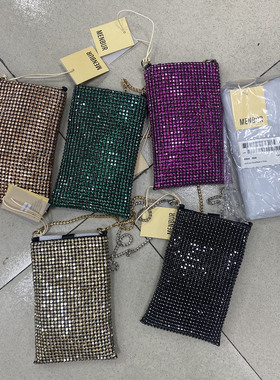 Export 外单尾货带钻水晶手机包斜挎小包女品质好钻石小包百搭女