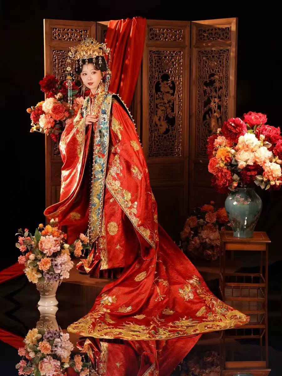 【出租】遇囍来金缕凤仪礼汉服婚服明制拖尾大袖衫盘金绣传统婚