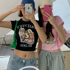 Real shot real price Xia Tian cool dog print a girlfriends jacket T-shirt