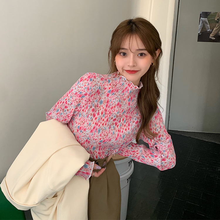 Real price early spring pleated floral design with artifact half high collar