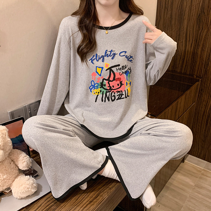 德绒可爱风大码睡衣女卡通韩版加肥加大胖mm保暖秋冬发热家居服冬