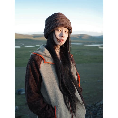 美式复古撞色连帽短外套女秋款