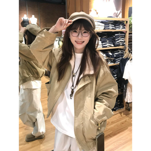 冬季羊羔毛立领加厚保暖复古棉服