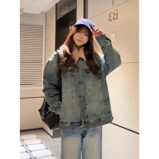 2026冬季韩系羊羔毛牛仔棉衣外套女通勤百搭宽松加厚羊羔绒棉服潮