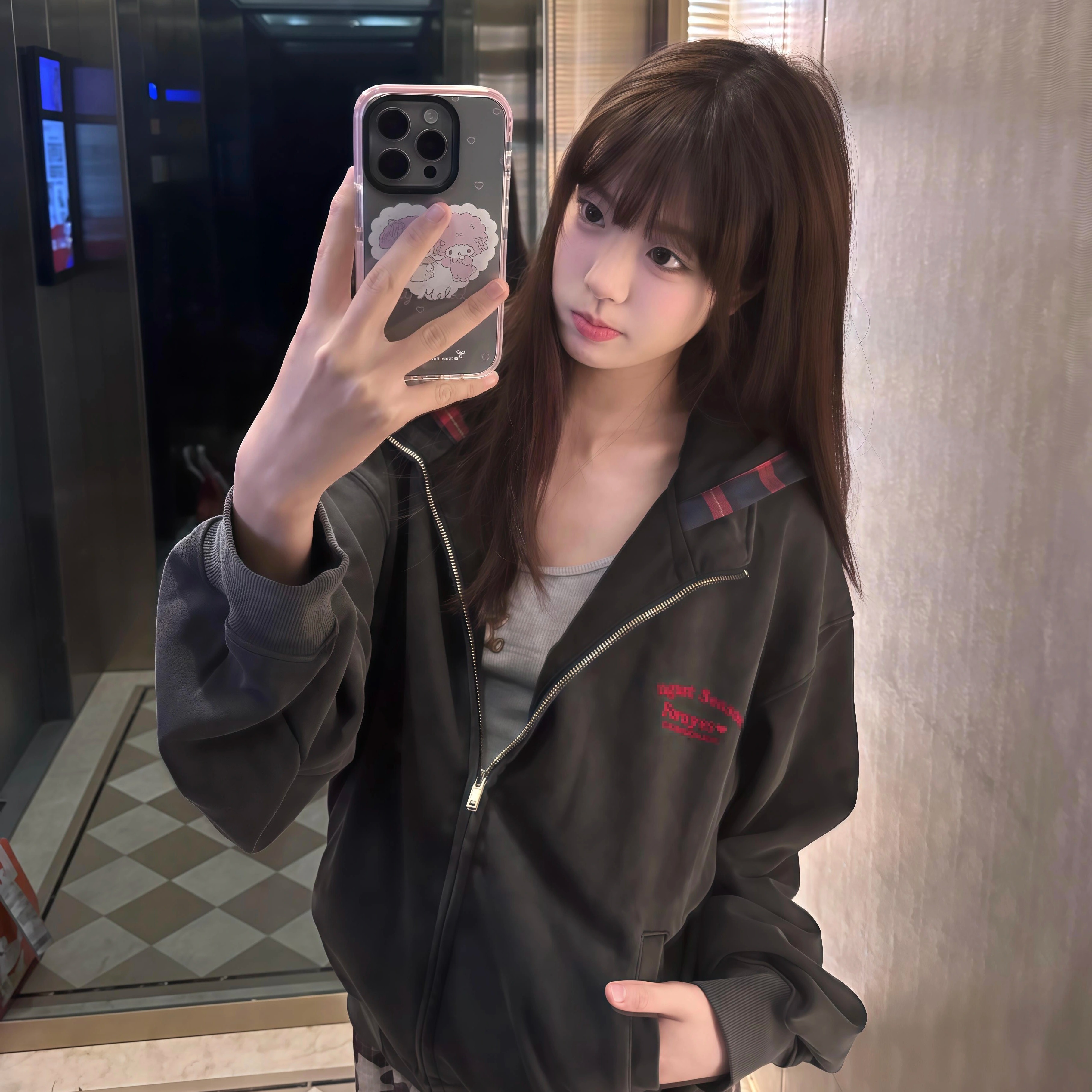 新款美式复古街头连帽卫衣外套女