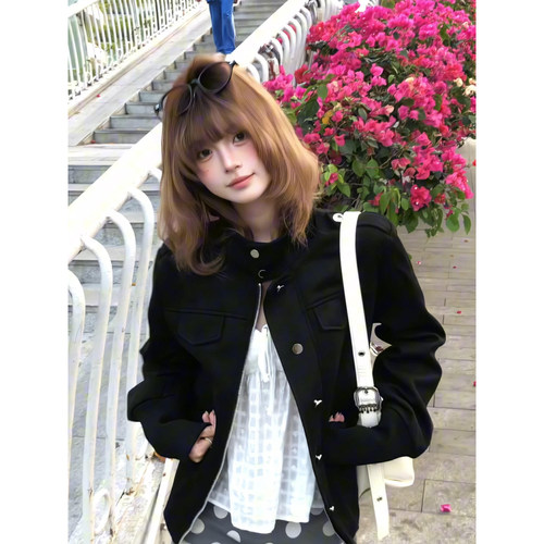 秋季黑色麂皮绒通勤短外套女