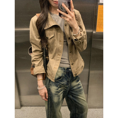 美式立领牛仔短外套女显瘦百搭
