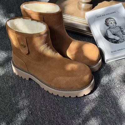 DBFIT加绒中帮牛反绒真皮雪地靴保暖防风日常通勤百搭男女同款