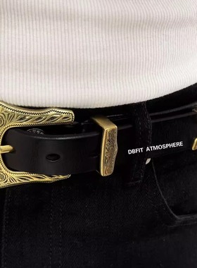 DBFIT真皮纯手工帝王腰带痞帅做旧复古头层牛皮镀银扣皮带男女款