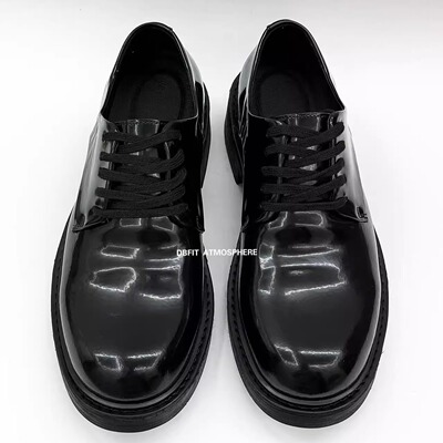 DBFIT黑色泛光水洗做旧手工复古雅痞正装增高休闲通勤皮鞋德比鞋