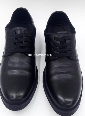 DBFIT黑色真皮水洗做旧微褶尖头暗黑先锋手工增高氛围感男士皮鞋