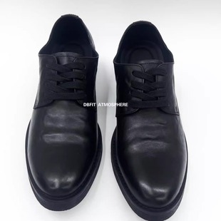 DBFIT黑色真皮水洗做旧微褶尖头暗黑先锋手工增高氛围感男士皮鞋