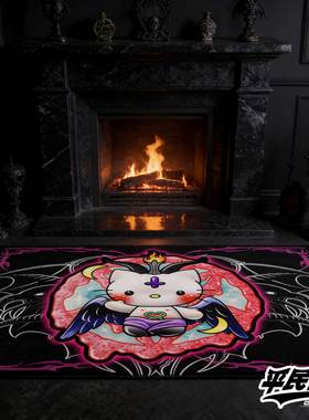 定制暗黑哥特kt猫花体字tattoo欧美纹身摇滚硬核哥特卧室客厅地毯