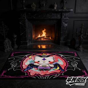 定制暗黑哥特kt猫花体字tattoo欧美纹身摇滚硬核哥特卧室客厅地毯