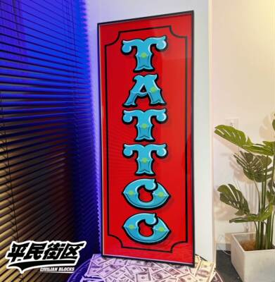 定制西海岸纹身店花体字tattoo店铺装饰开业礼品背景墙发光装饰画