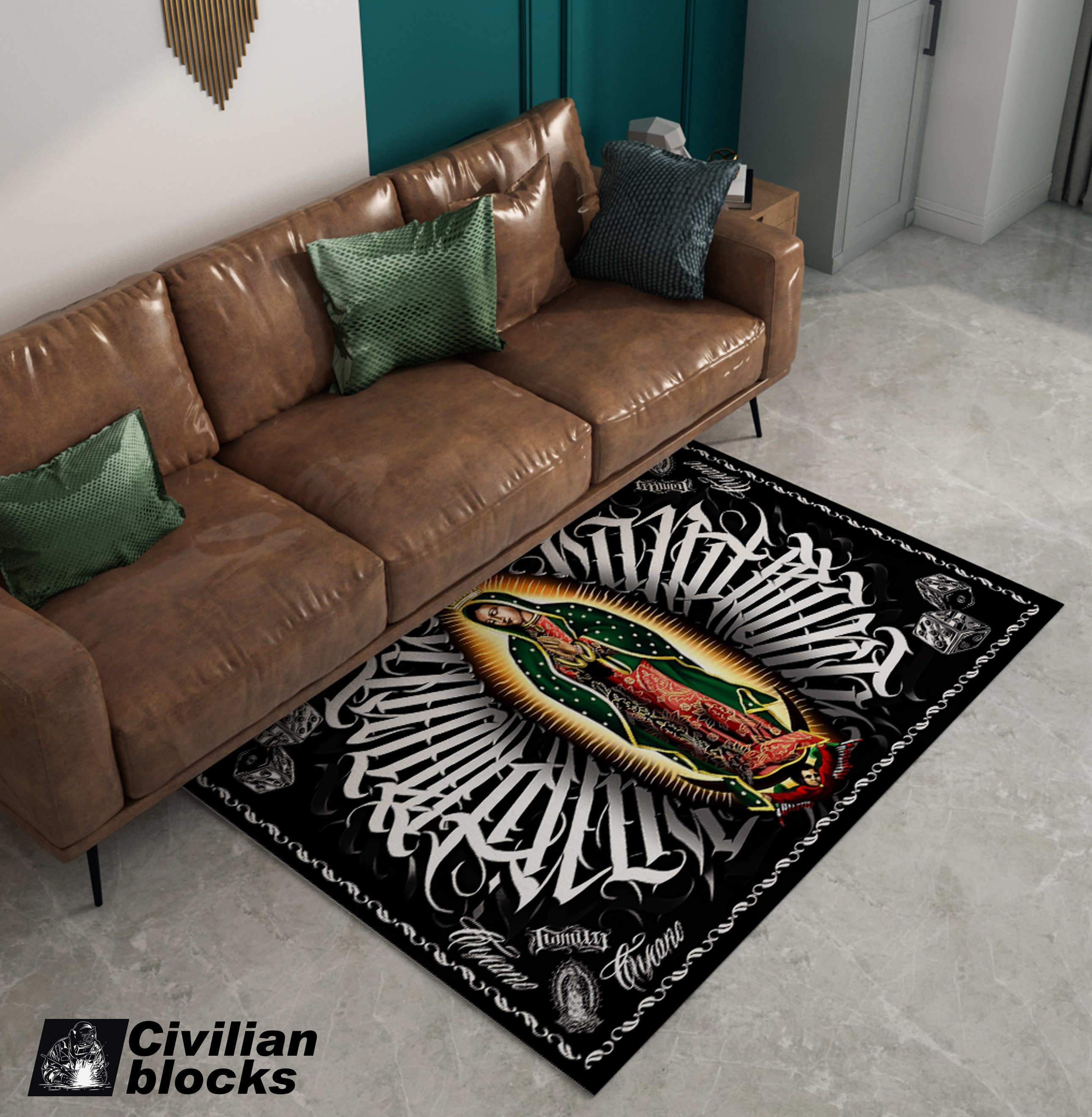 西海岸卡诺hiphop嘻哈oldschool花体字说唱匪帮定制地毯 脚垫