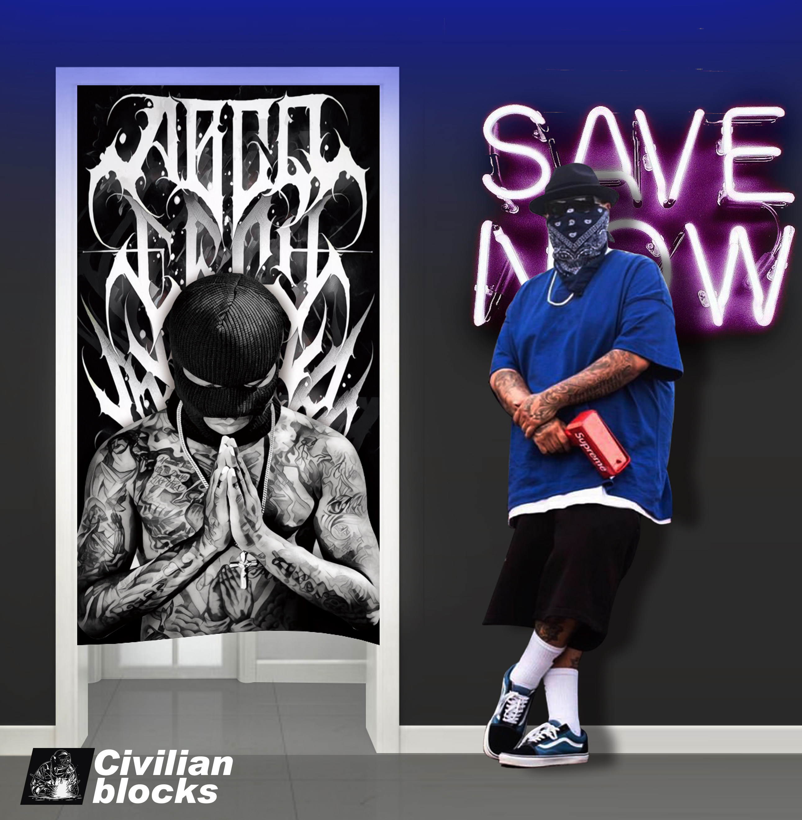 奇卡诺祈祷tattoo西海岸花体字old school匪帮嘻哈纹身hiphop门帘