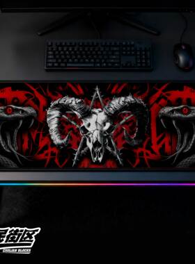 定制纹身哥特暗黑朋克tatto花体字摇滚羊头撒旦印花电脑鼠标垫
