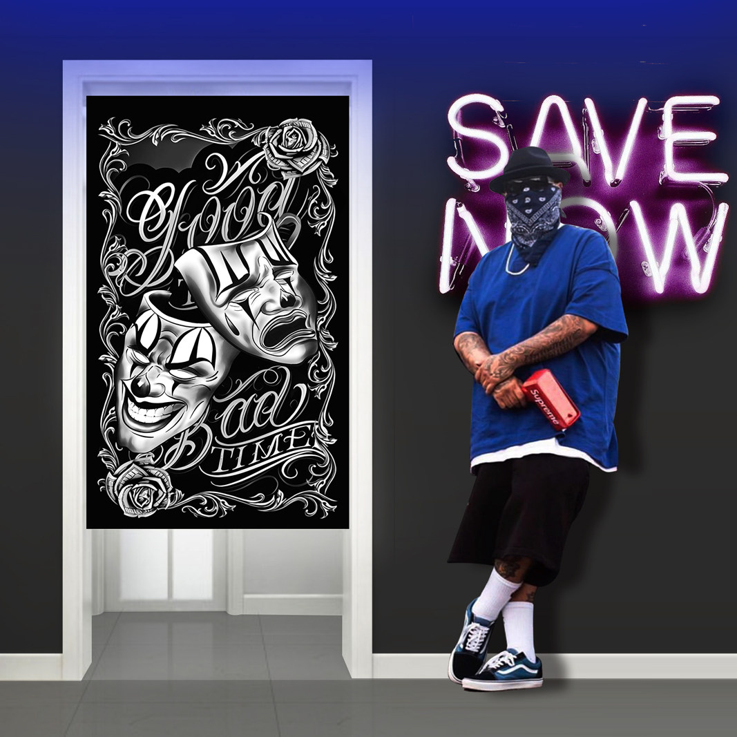 cry now smile later奇卡诺欧美西海岸花体字嘻哈hiphop门帘