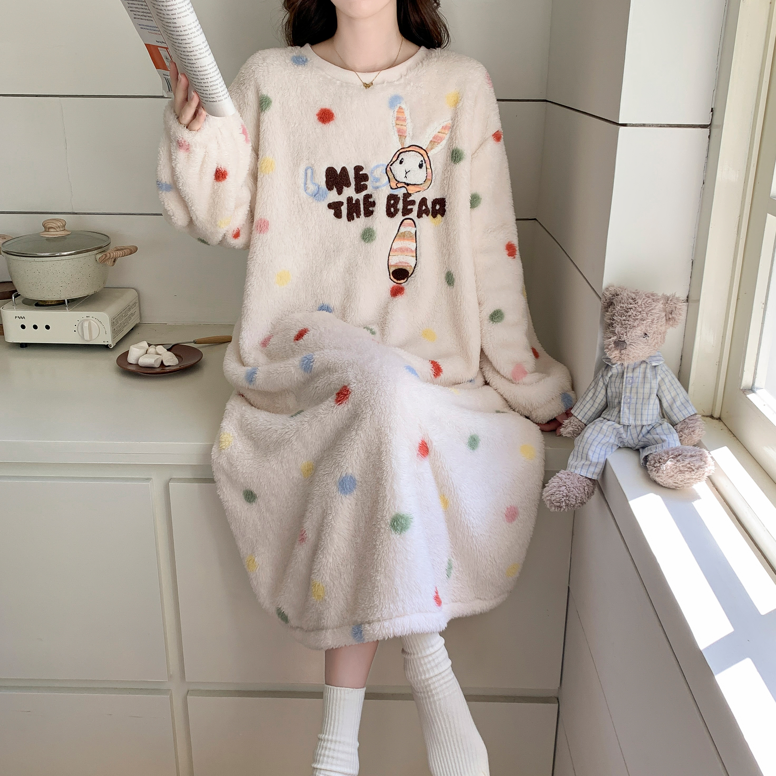 冬天奶呼呼毛绒睡裙女款