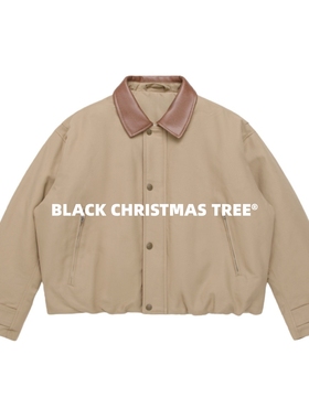 黑色圣诞树AC风格复古美式巴恩风老钱简约秋冬真皮翻领外套棉服