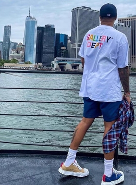 GALLERY DEPT复古高街vintage彩虹字母印花圆领宽松男女短袖T恤